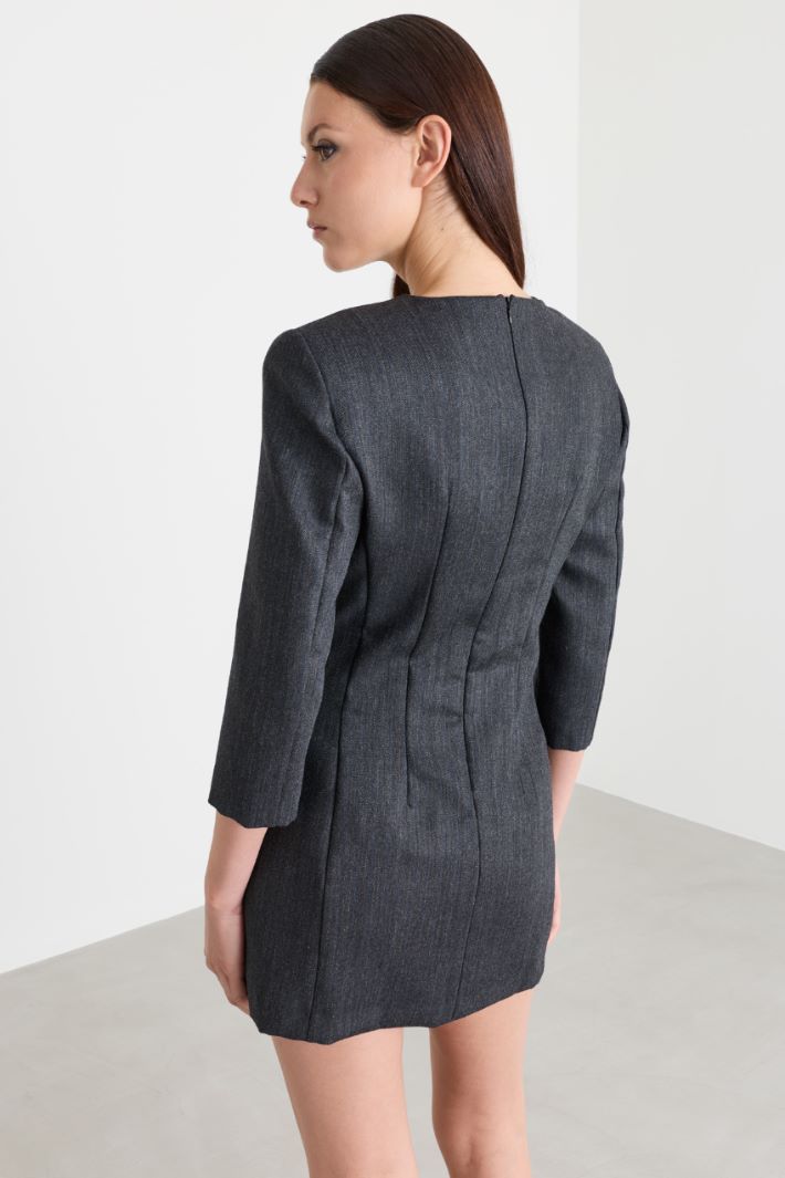 Short Wool Twill Dress - GREY - Intrend - 4