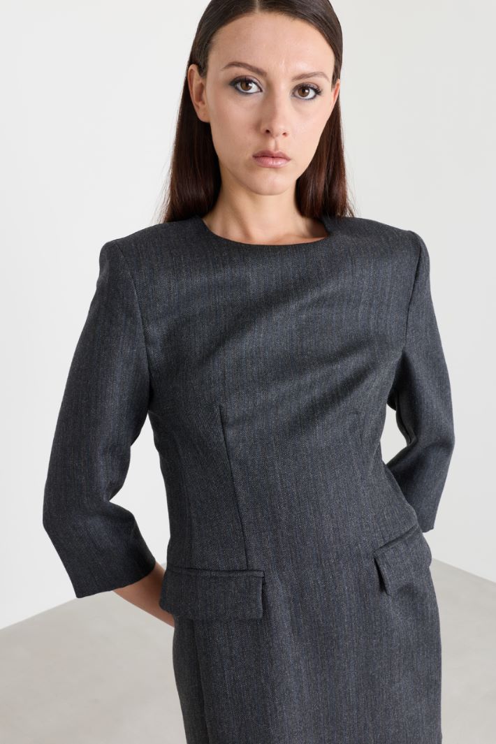 Short Wool Twill Dress - GREY - Intrend - 3