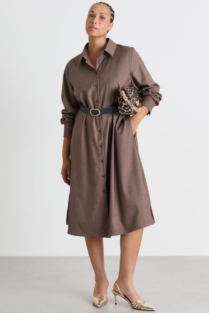 Flannel shirt dress - BROWN - Intrend