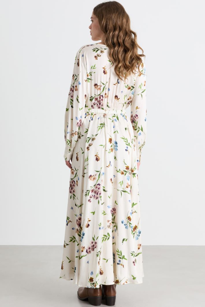 Patterned satin crossover dress - WHITE PINK - Intrend - 4