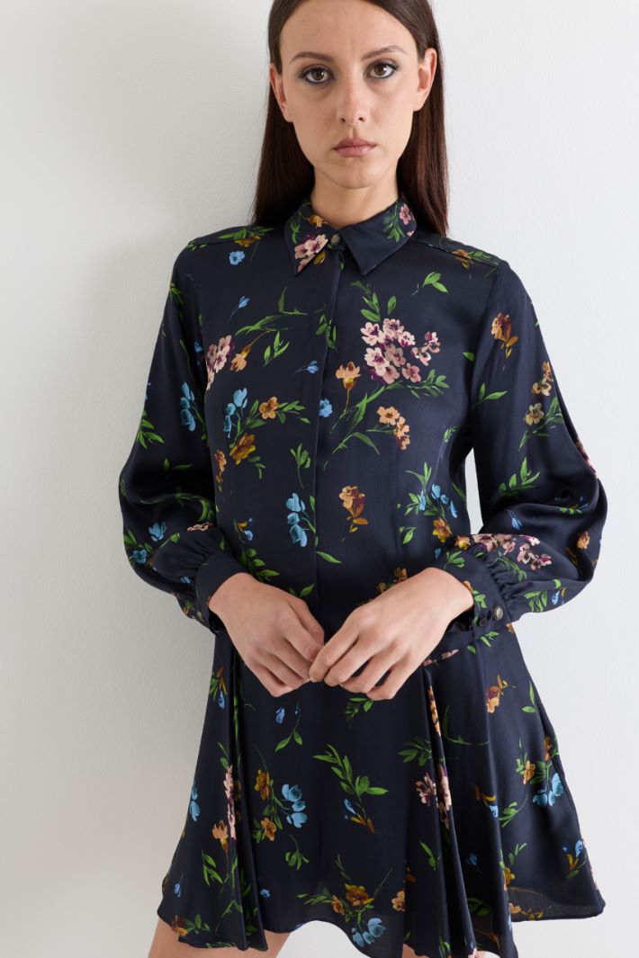 Printed satin shirt dress - BLUE - Intrend - 3