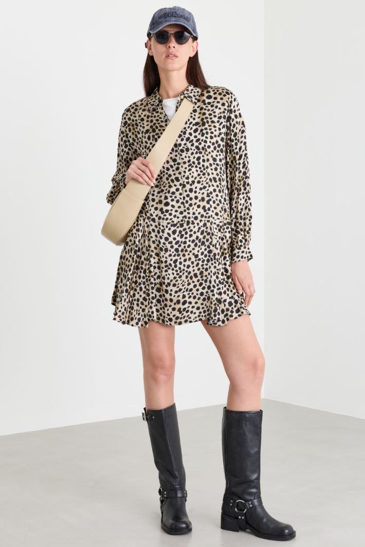 Printed satin shirt dress - ANIMAL - Intrend