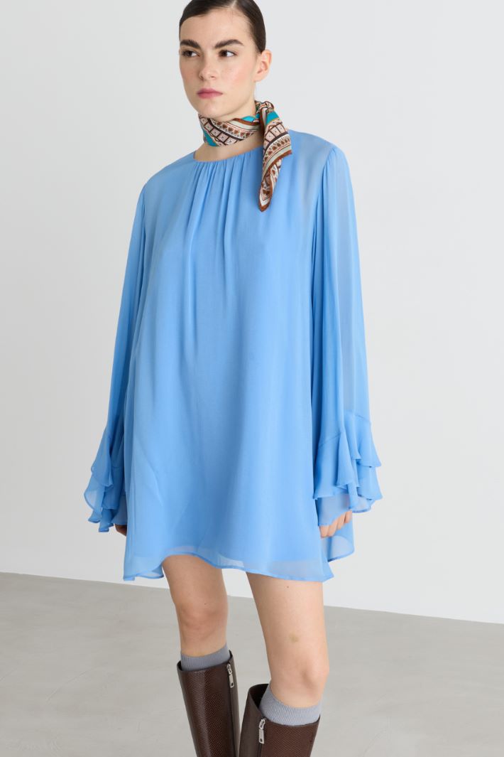 Double-flounce georgette dress - LIGHT BLUE - Intrend - 2