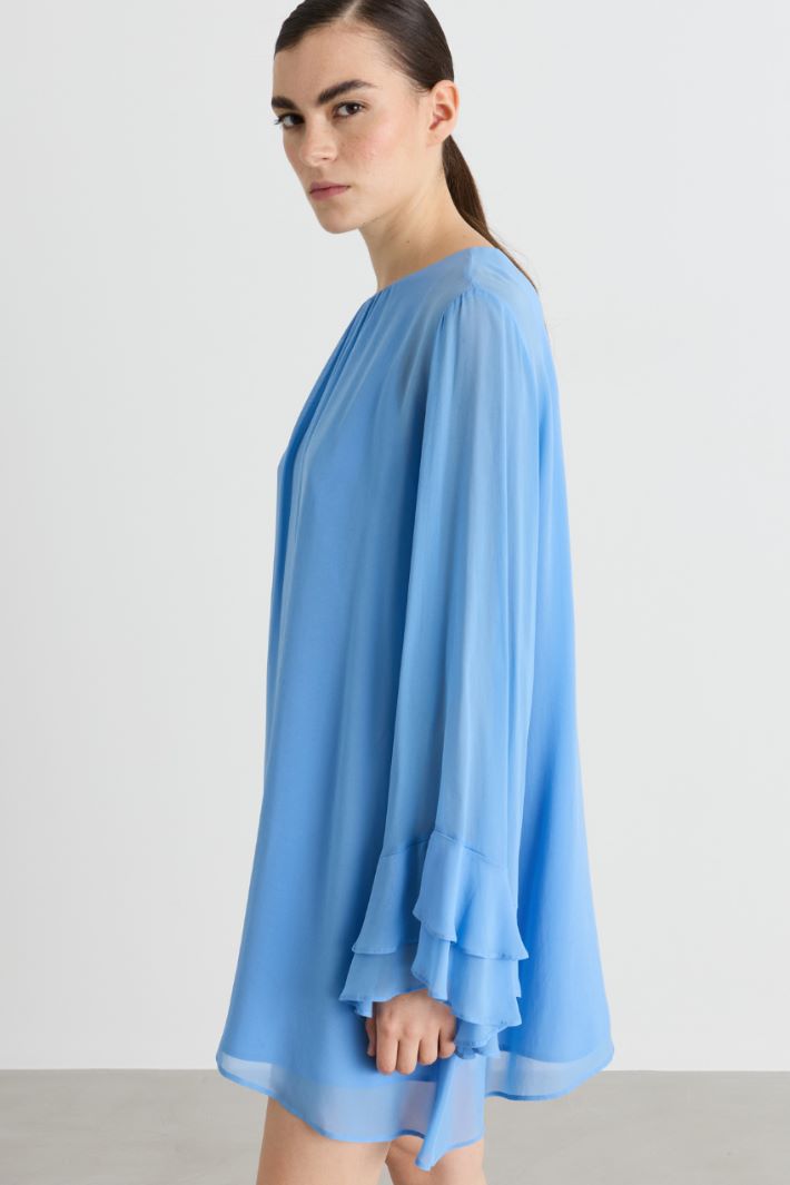 Double-flounce georgette dress - LIGHT BLUE - Intrend - 3