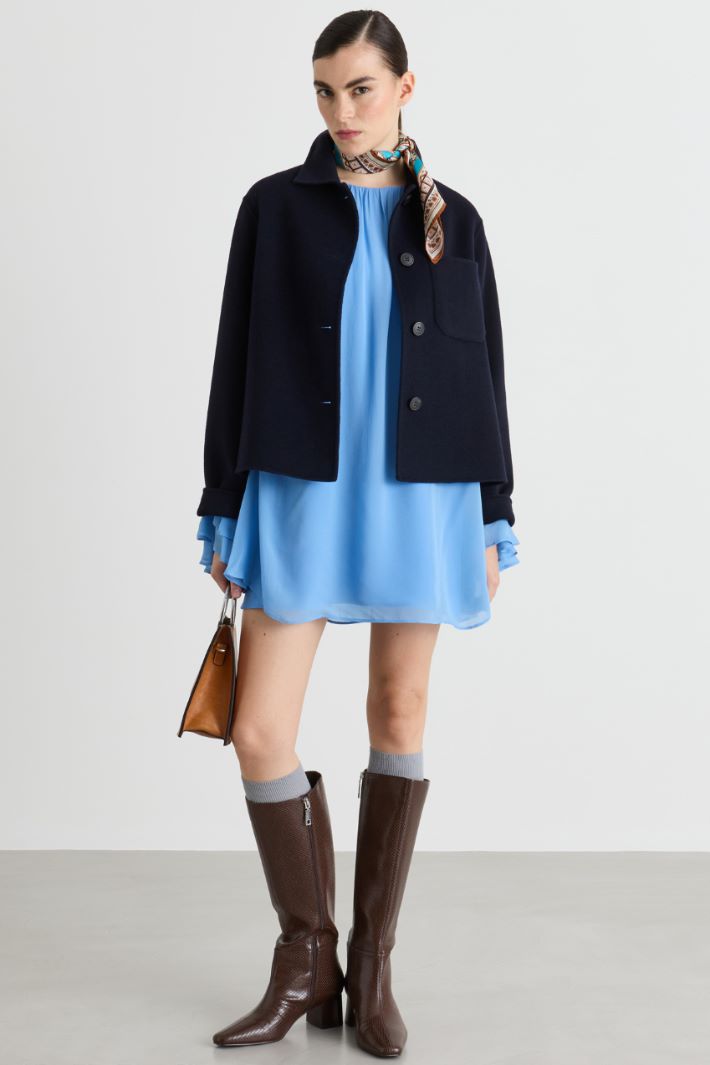 Double-flounce georgette dress - LIGHT BLUE - Intrend