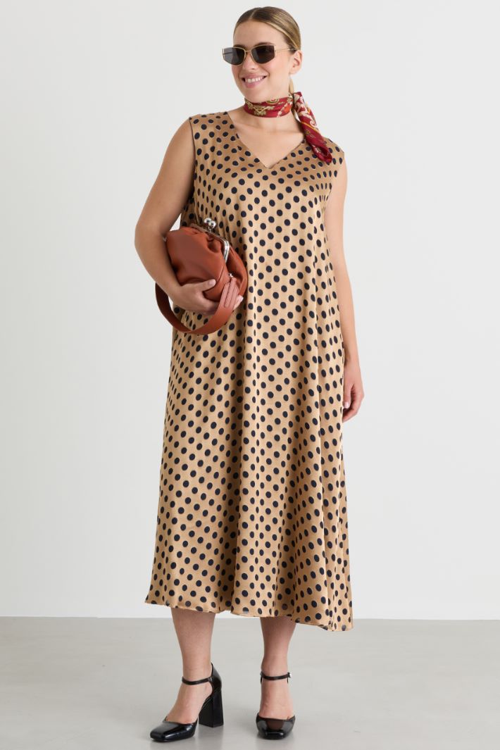 Long polka-dot dress - CAMEL - Intrend