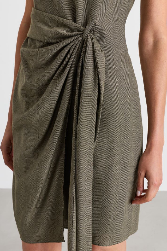Wrap-effect twill dress - GREEN - Intrend - 3
