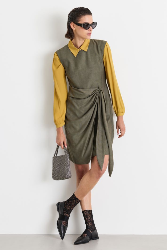 Wrap-effect twill dress - GREEN - Intrend