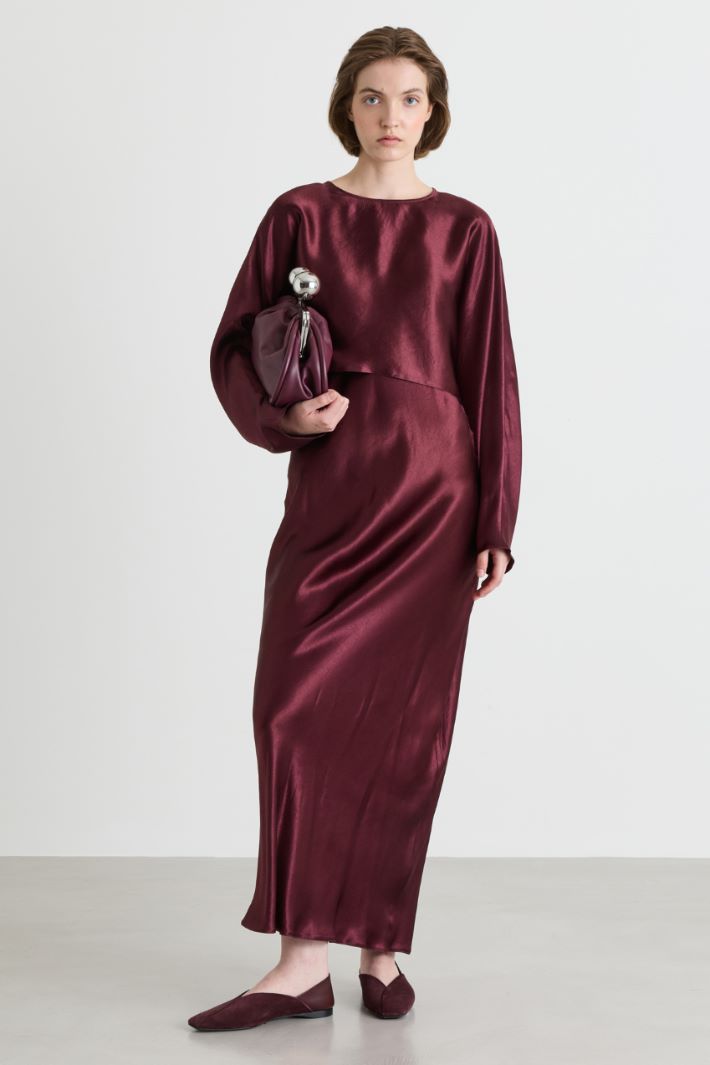 Satin two-piece dress - BORDEAUX - Intrend