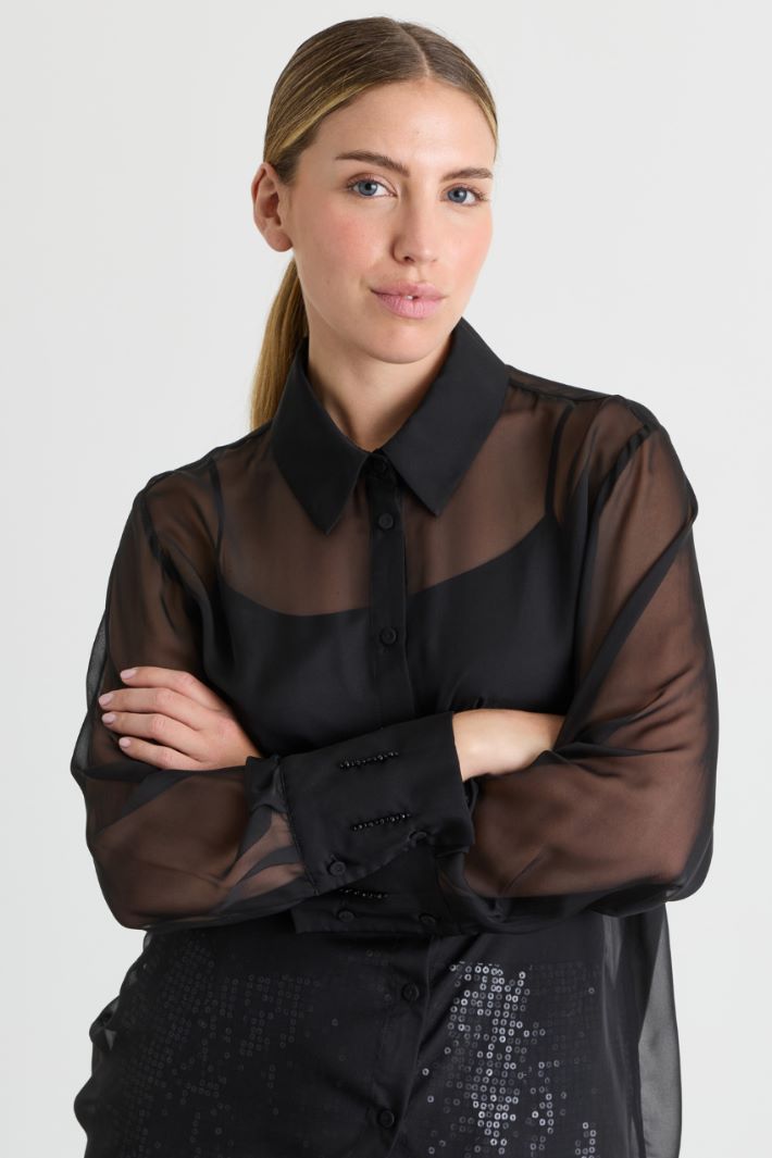 Embellished chiffon shirt - BLACK - Intrend - 3