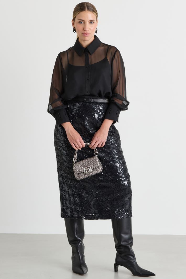 Embellished chiffon shirt - BLACK - Intrend
