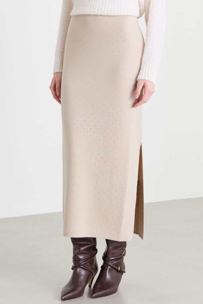 Knitted midi skirt - BEIGE - Intrend - 2