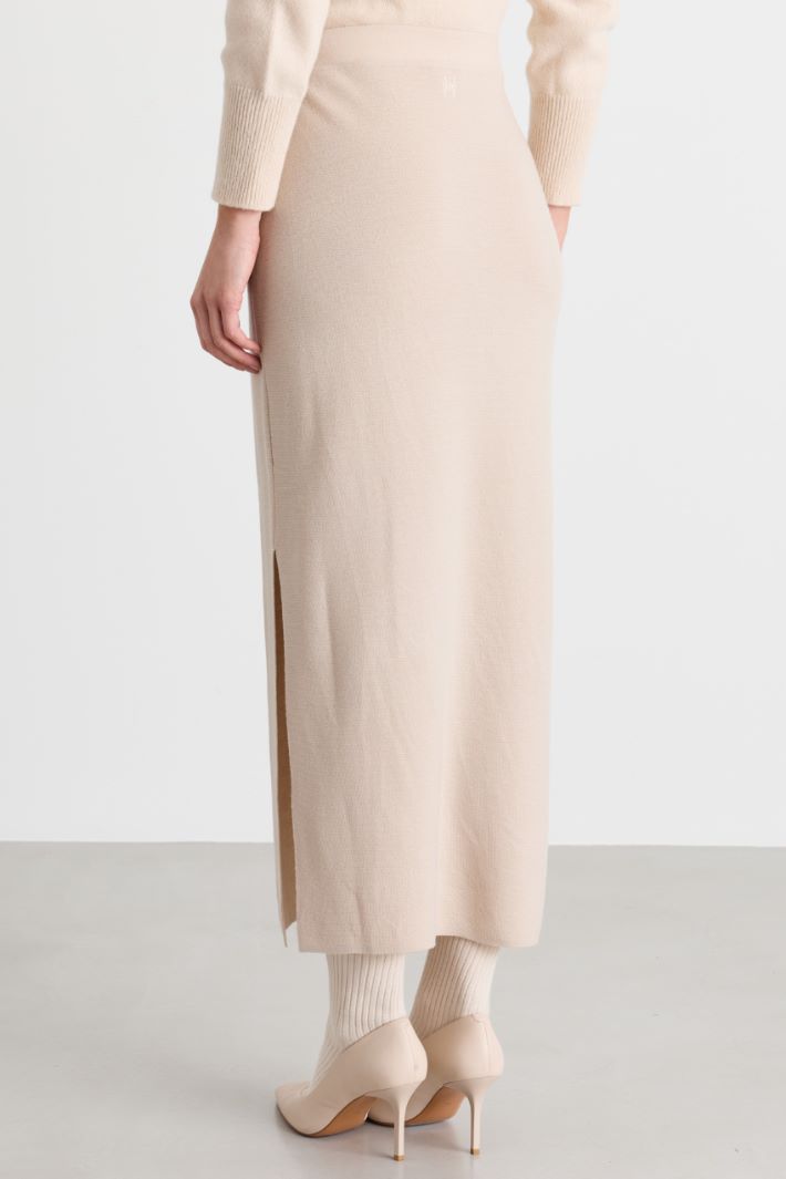 Knitted midi skirt - BEIGE - Intrend - 4