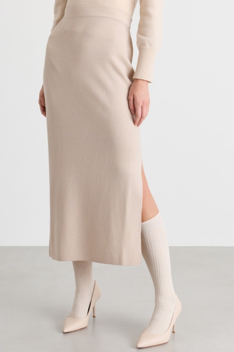 Gonna midi in maglia di lana