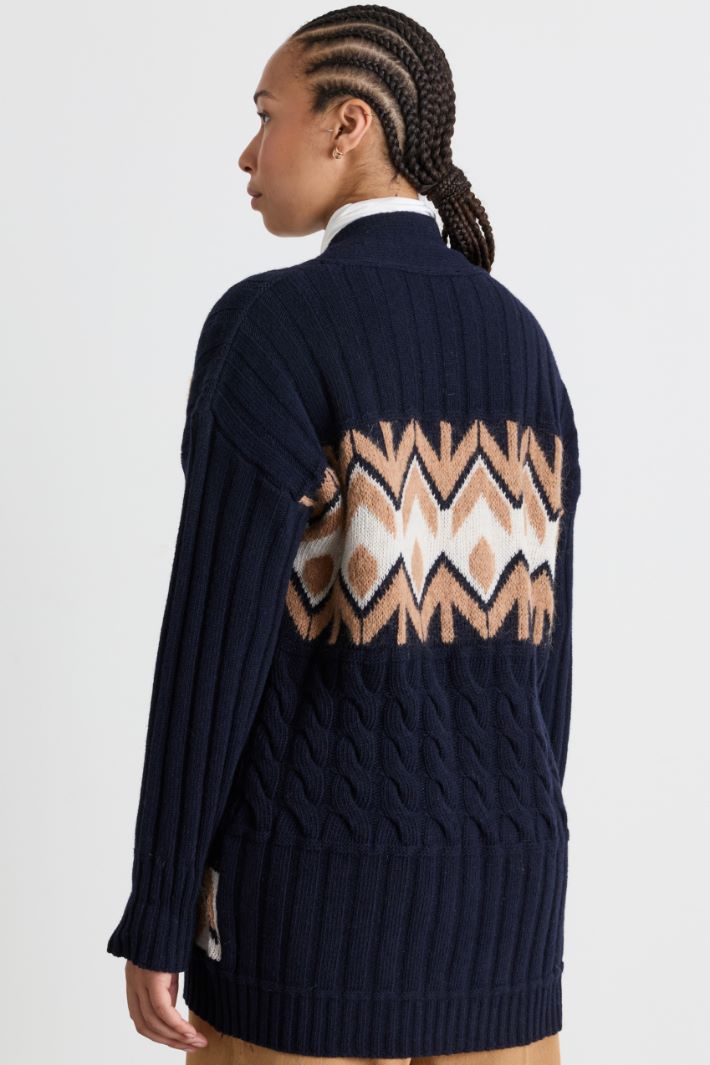Jacquard cable-knit coat - BLUE - Intrend - 4