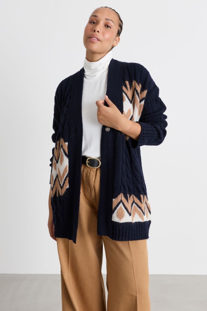 Jacquard cable-knit coat - BLUE - Intrend - 2