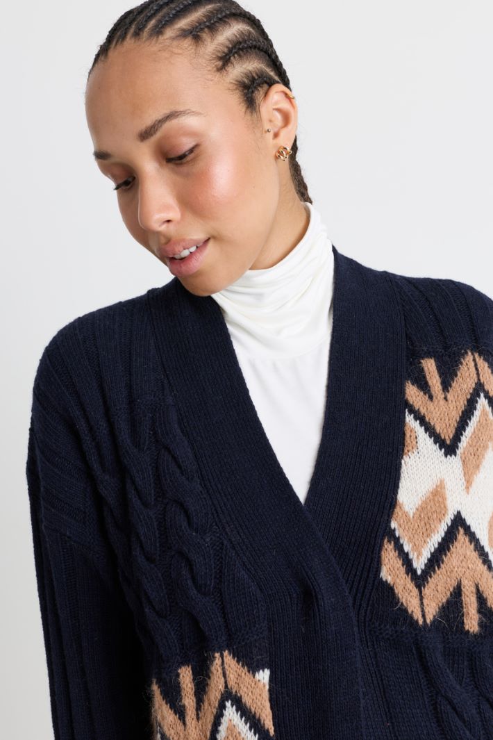 Jacquard cable-knit coat - BLUE - Intrend - 3