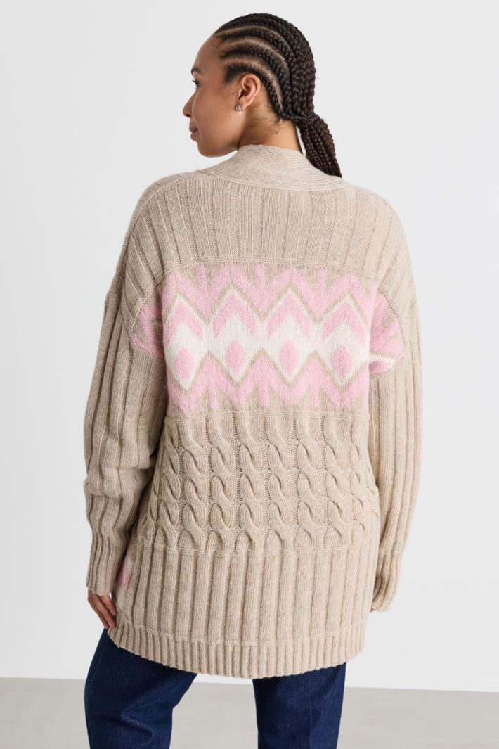 Jacquard cable-knit coat - BEIGE - Intrend - 4