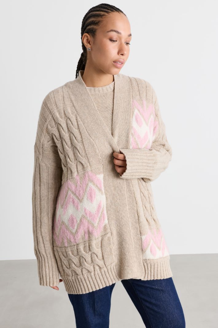 Jacquard cable-knit coat - BEIGE - Intrend - 2
