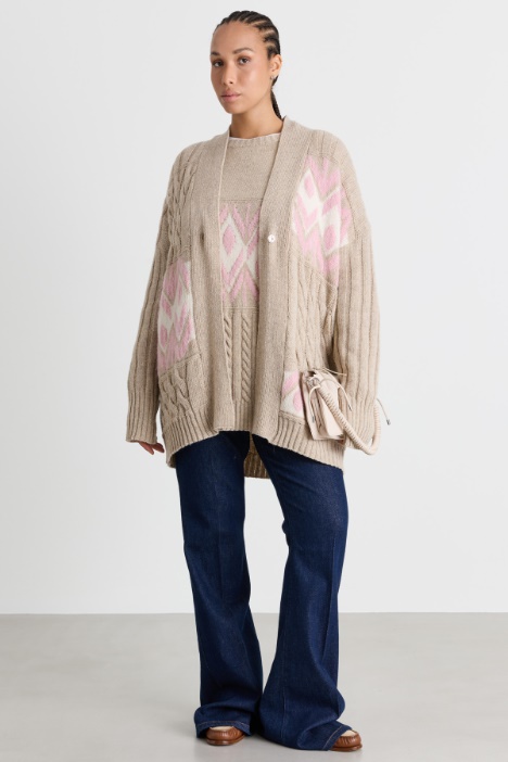 Jacquard cable-knit coat - Intrend