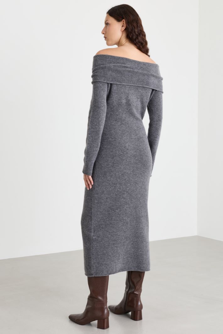 Off-shoulder knitted dress - GREY - Intrend - 4