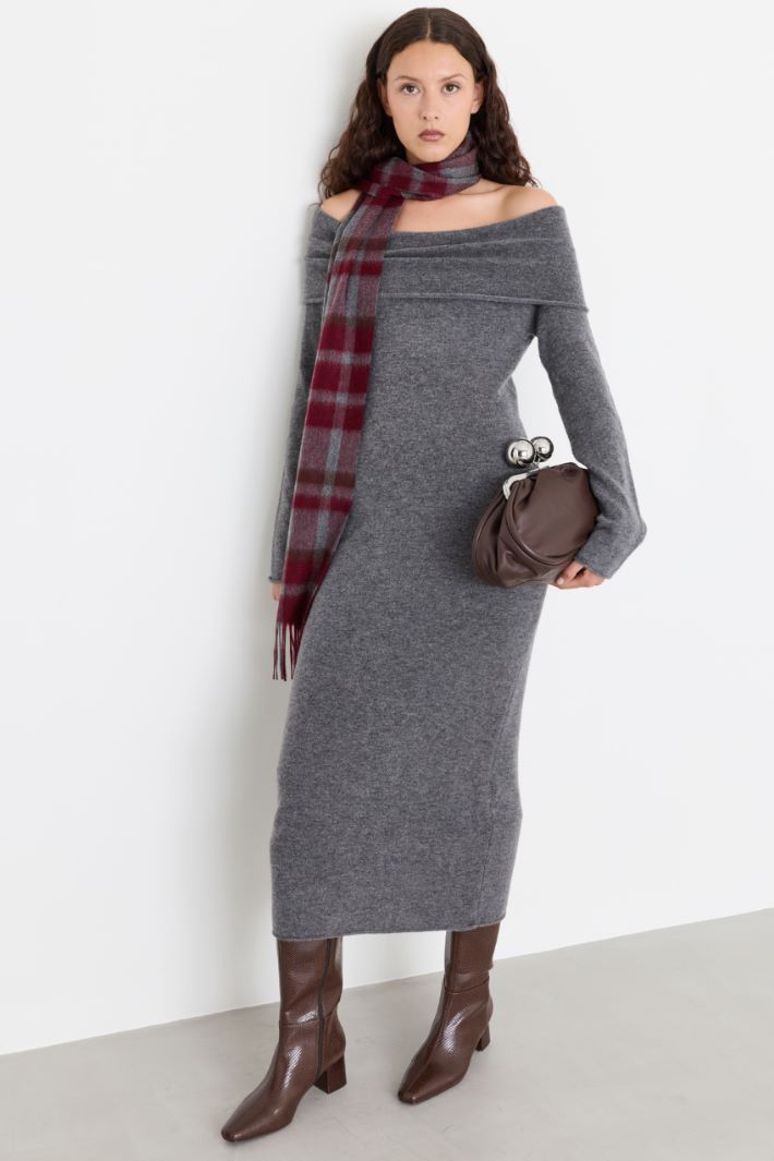 Off-shoulder knitted dress - GREY - Intrend - 2