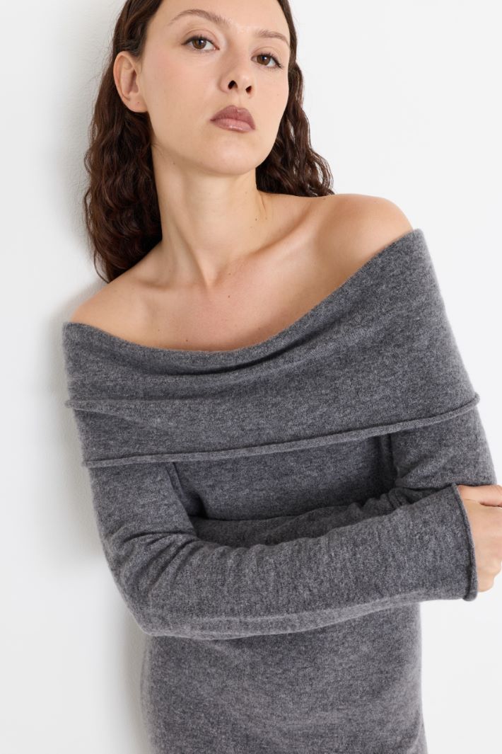 Off-shoulder knitted dress - GREY - Intrend - 3