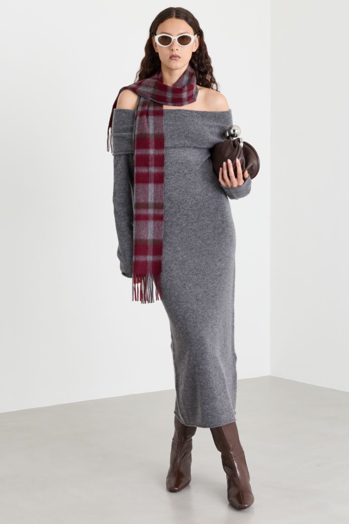 Off-shoulder knitted dress - GREY - Intrend