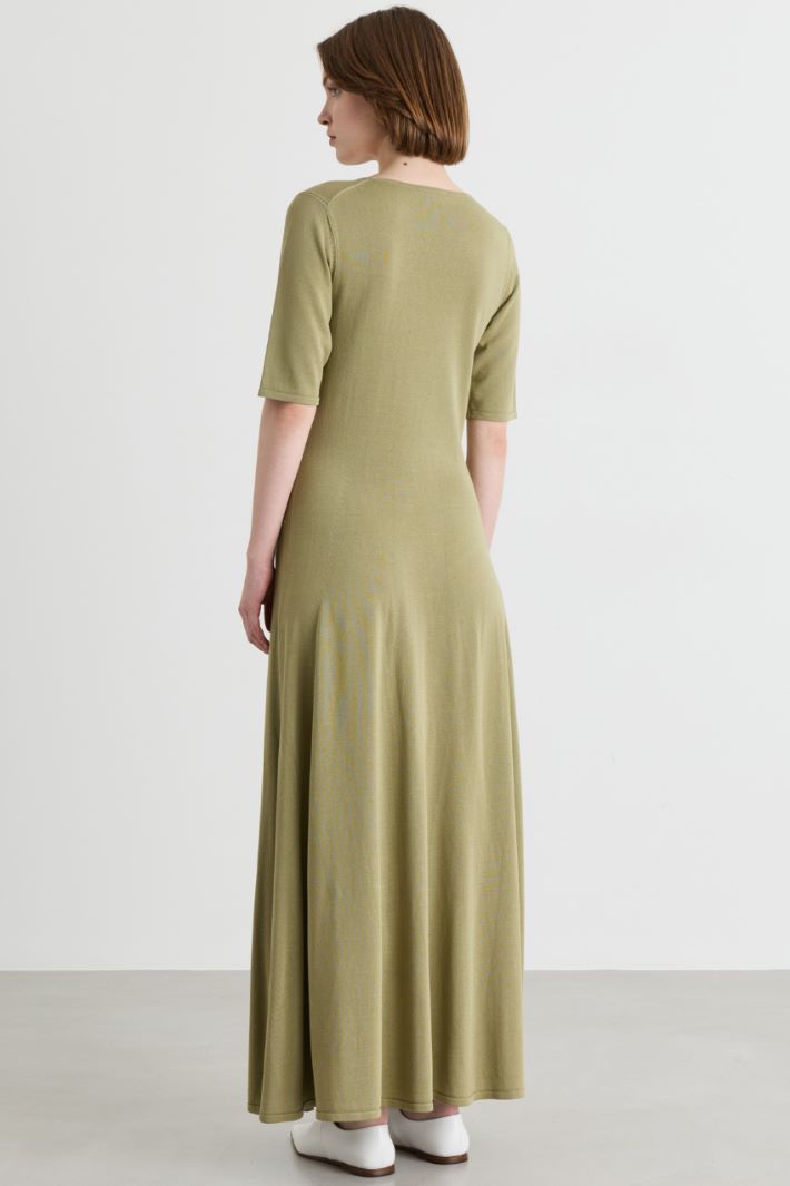 Short-Sleeved Fit-and-Flare Dress - GREEN - Intrend - 4