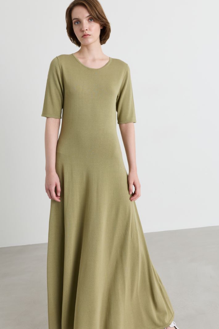 Short-Sleeved Fit-and-Flare Dress - GREEN - Intrend - 2
