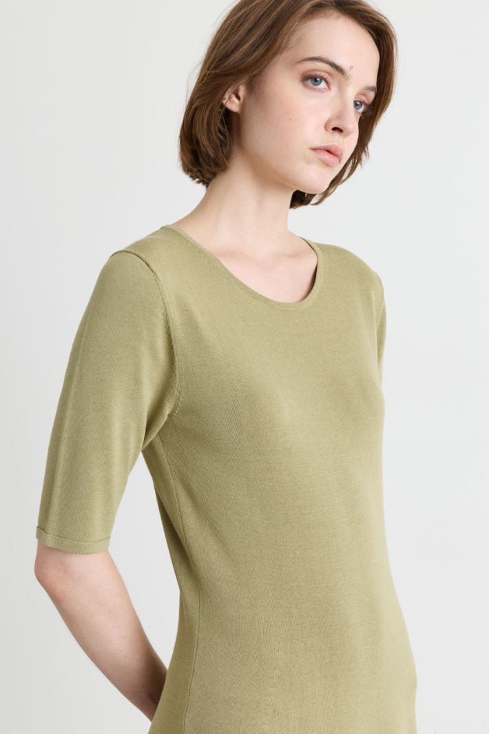 Short-Sleeved Fit-and-Flare Dress - GREEN - Intrend - 3