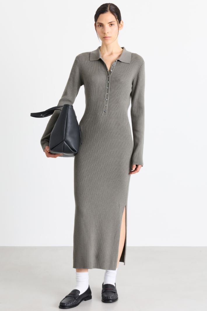 Knitted polo dress - GREY - Intrend