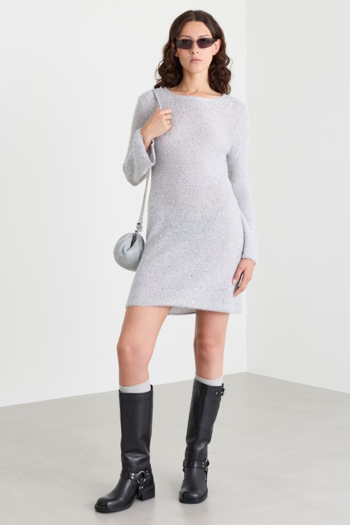 Sequinned knit dress - GREY - Intrend