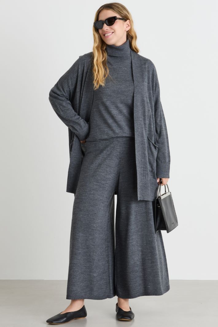 Wide-leg knit trousers - GREY - Intrend