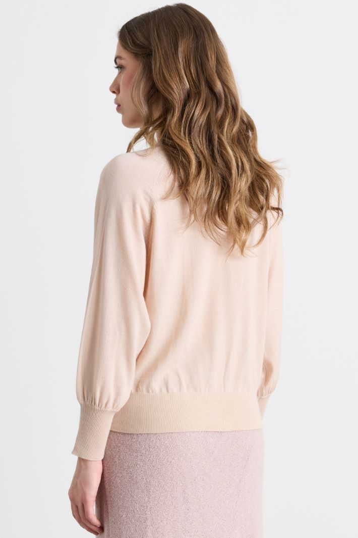 Pure wool balloon-sleeve cardigan - BEIGE - Intrend - 4