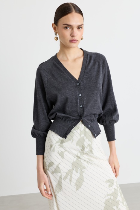 Cardigan en maille à manches ballon - Intrend
