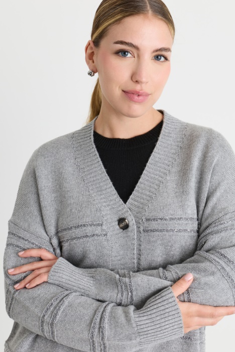 Cardigan a righe con micro-paillettes