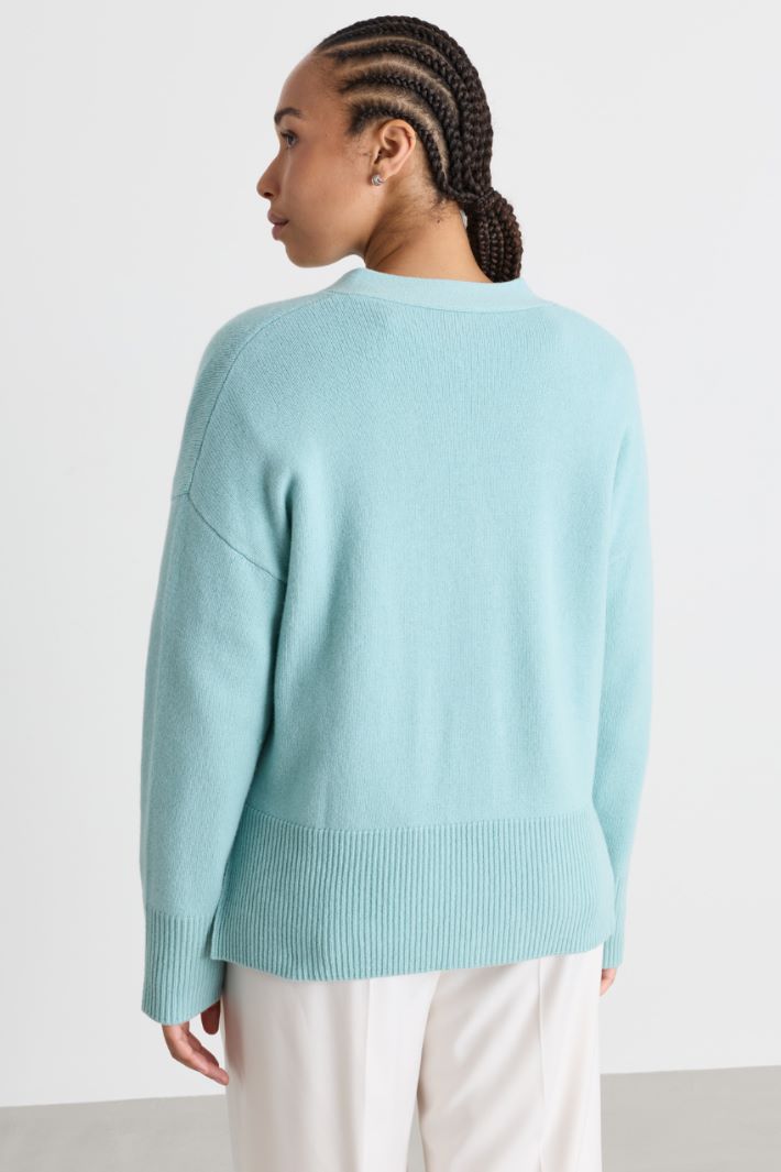 Boxy cardigan with side slits - LIGHT BLUE - Intrend - 4