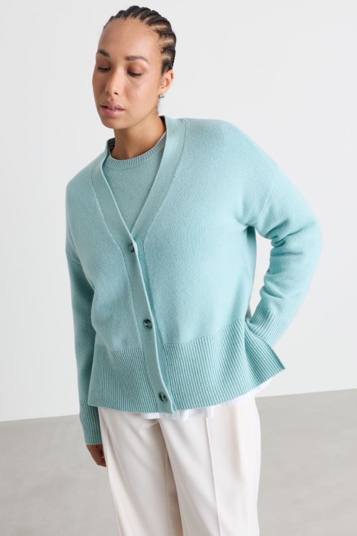 Boxy cardigan with side slits - LIGHT BLUE - Intrend - 2