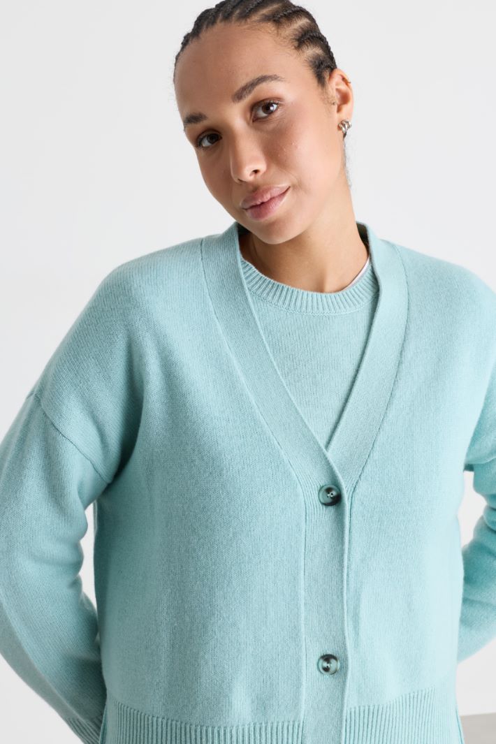 Boxy cardigan with side slits - LIGHT BLUE - Intrend - 3