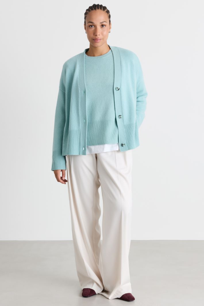Boxy cardigan with side slits - LIGHT BLUE - Intrend