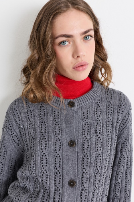 Cardigan a trecce con strass