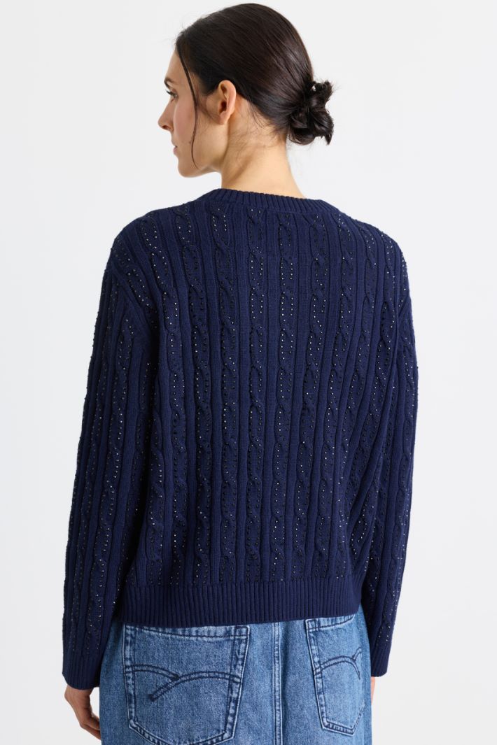 Cardigan a trecce con strass - BLU - Intrend - 4