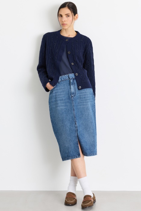 Zopfstrick-Cardigan mit Strass - Intrend