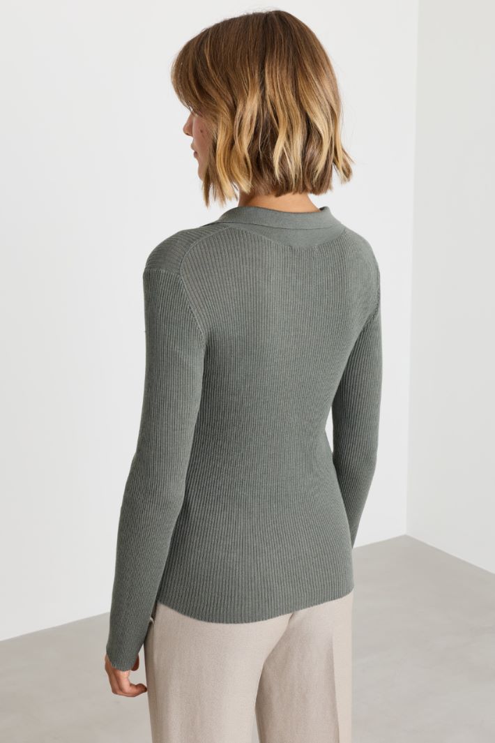 Lightweight rib-knit cardigan - GREEN - Intrend - 4