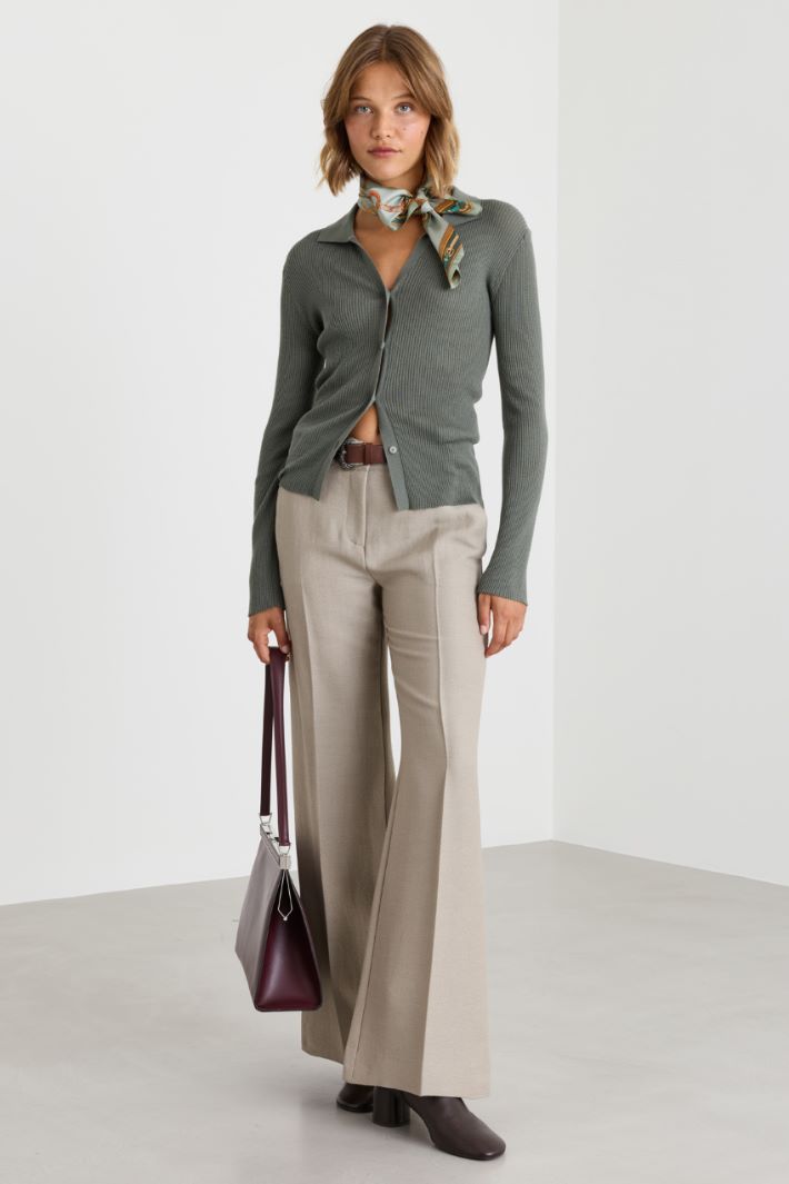 Lightweight rib-knit cardigan - GREEN - Intrend