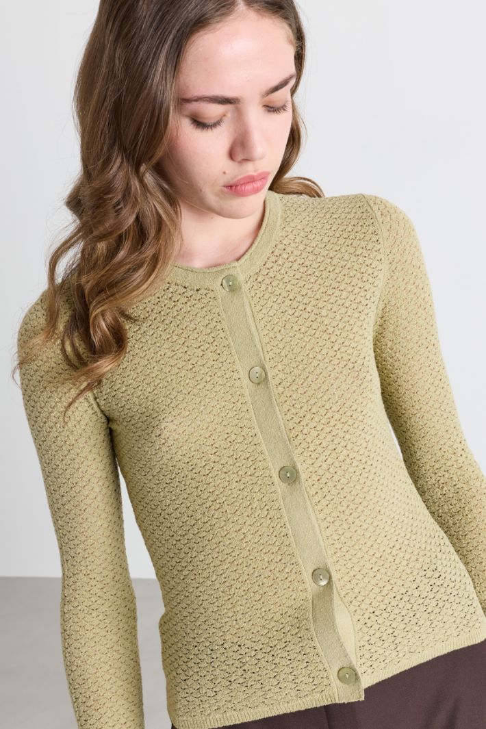 Cardigan en maille ajourée - VERT - Intrend - 3