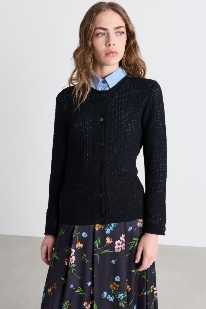 Cardigan en maille ajourée - NOIR - Intrend - 2