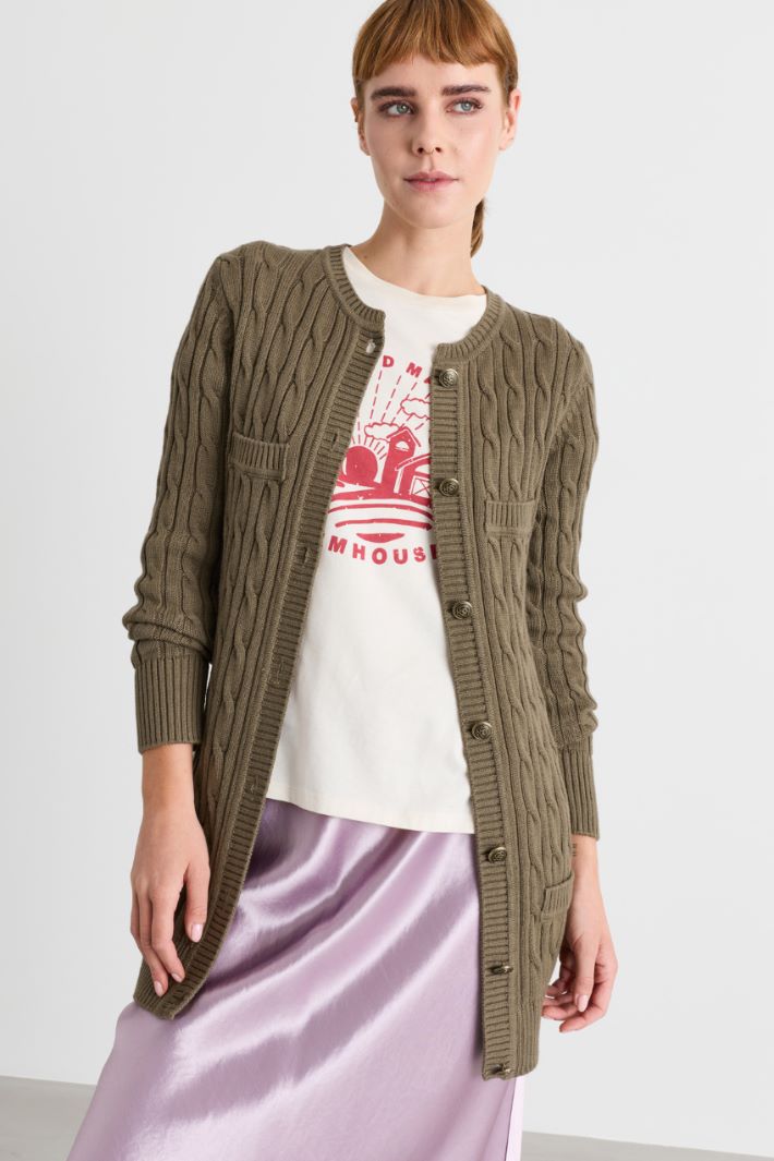 Cable-knit cardigan - GREEN - Intrend - 2