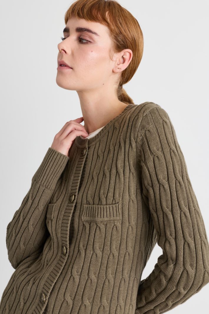 Cable-knit cardigan - GREEN - Intrend - 3